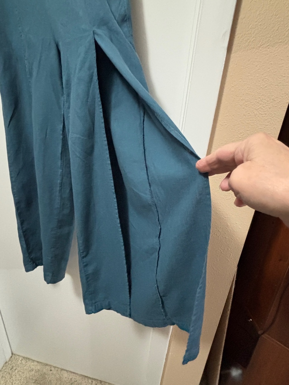 H/G Linen Blend Split Leg Culotte Pants Wide Leg Gaucho Pockets Blue S - Picture 4 of 10